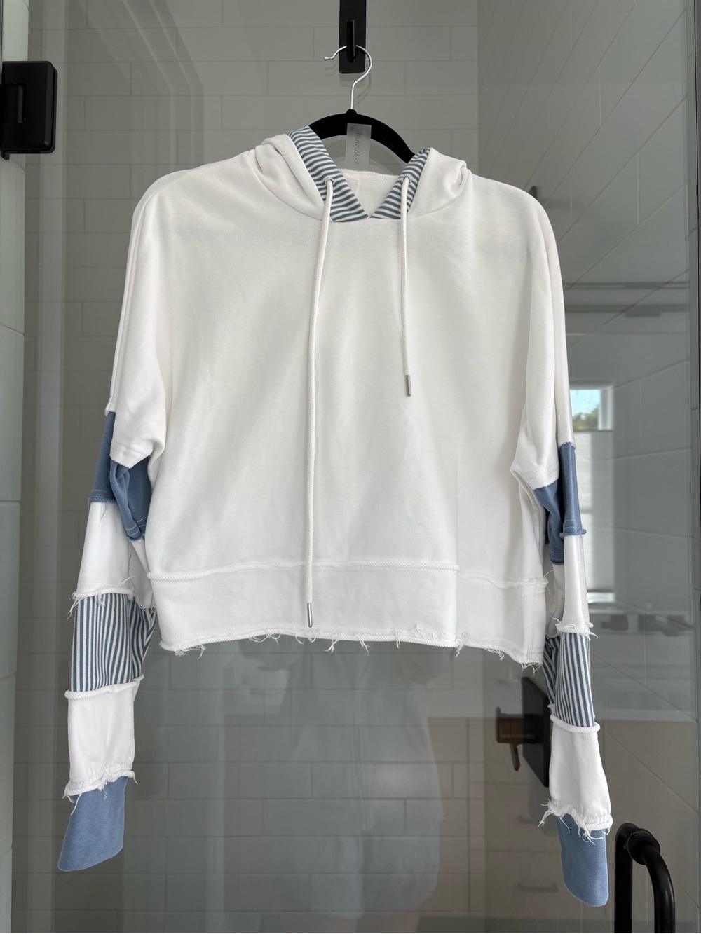 As Revival - White Layered Hoodie Sweatshirt with Blue Accents